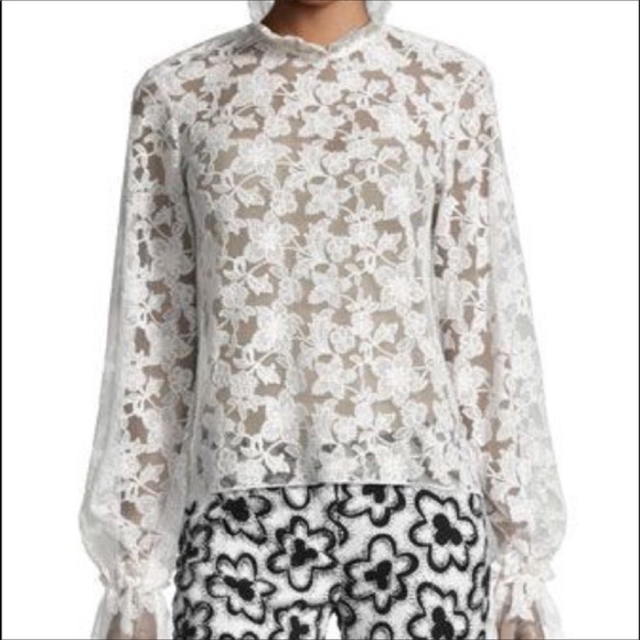 Alexis Embroidered Lace Ruffled Mock Neck Top - Picture 3 of 8